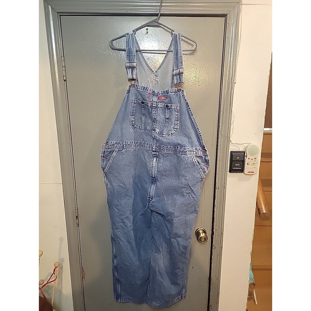 VINTAGE DICKIES DENIM BIB OVERALLS SIZE 42X30 USA DISTERSSED